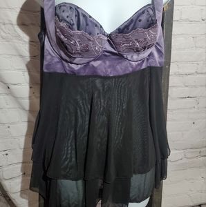 Babydoll Chemise/ Nightie. Lavender Satin Push-up Bra & Sheer Black Mesh. 1X